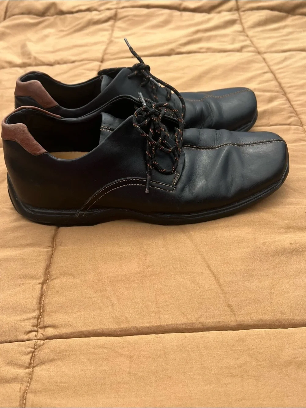 Cole Haan Zeno Black Leather Lace-Up Loafers with Brown Trim Size 9.5